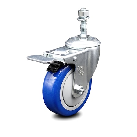 Service Caster 4 Inch Blue Polyurethane Swivel 3/8 Inch Stem Caster with Total Lock Brake SCC SCC-TSTTL20S414-PPUB-BLUE-381615